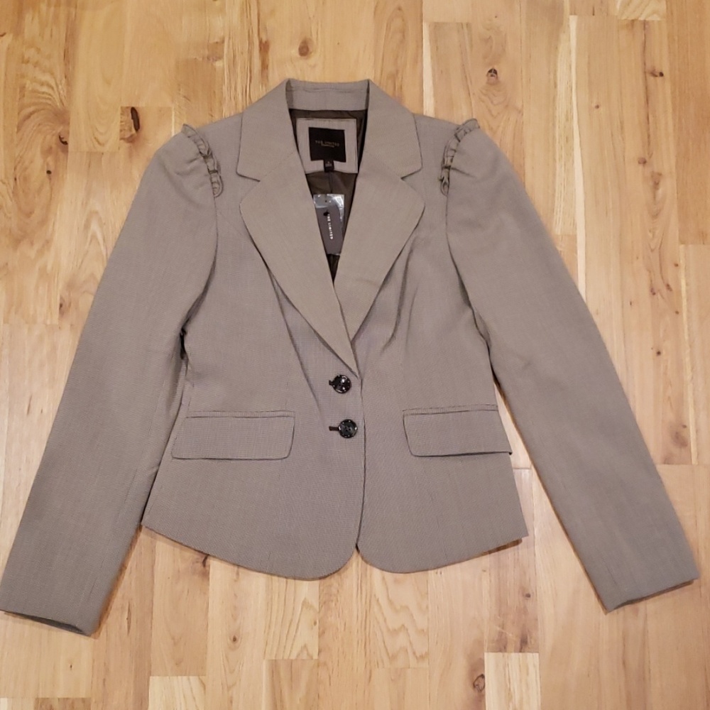 Tan Suit Blazer With Ruffle Detail